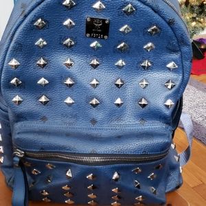 MCM blue studded backpack